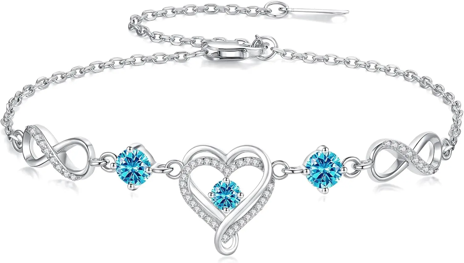 

Infinity Heart Birthstone Bracelets for Women Wife S925 Sterling Silver Anniversary Birthday Gift Ideas for Wife Girlfriend Her