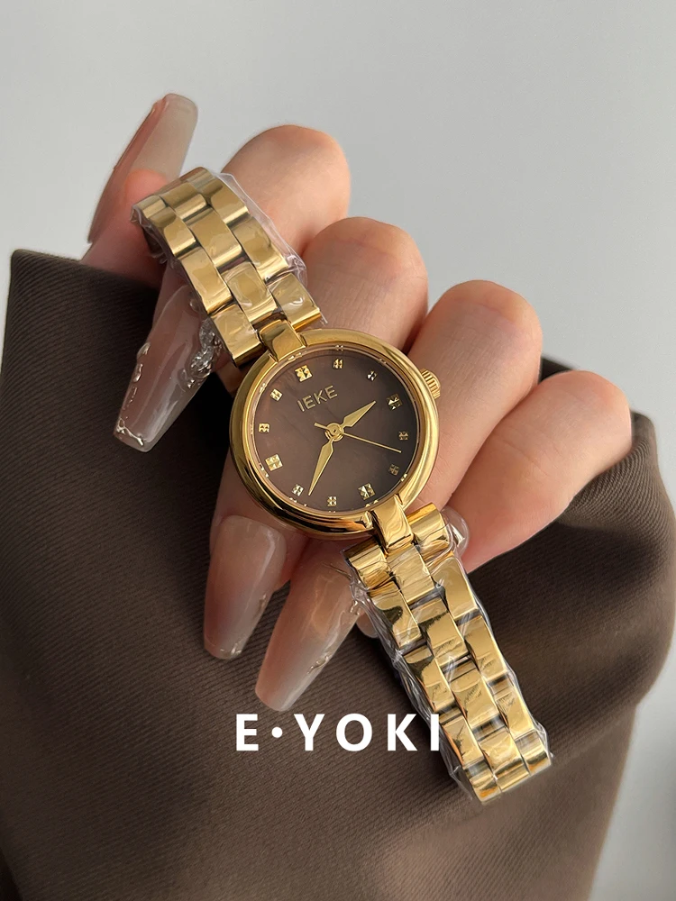 

High-End Selected Watches: Gold-Plated Small Round Watch For Women, Light Luxury Retro Style, High-End Steel Strap Quartz Watch
