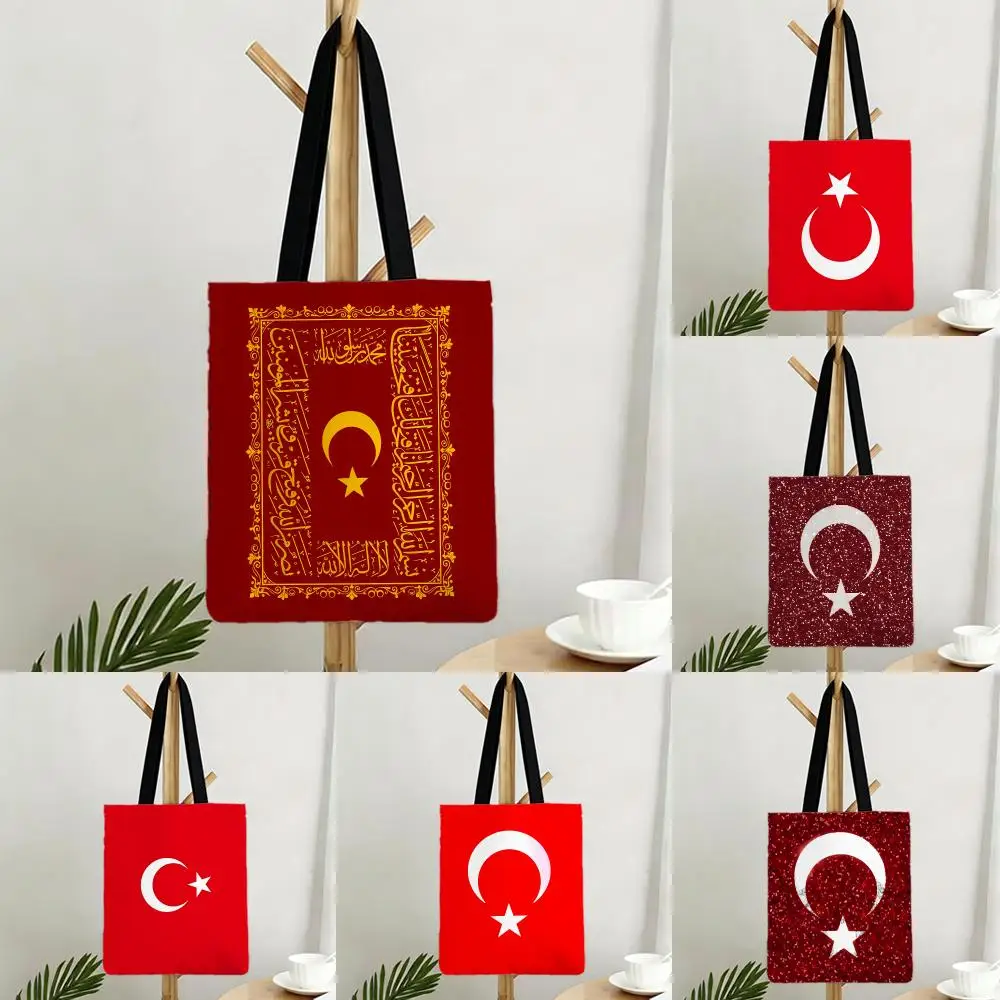 Casual Simple Fashion T-Turkey Red Storage Bags Canvas Bags Series Print Bag Lightweight Shoulder Daily Shopping Bags
