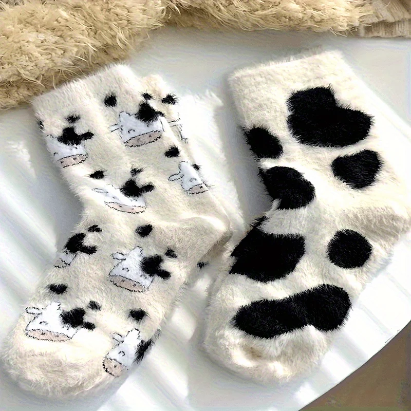 Autumn and Winter Style Milk Point Fuzzy Socks, Thickened Inner Lining for Warmth, Cute Family Warm Socks view 2