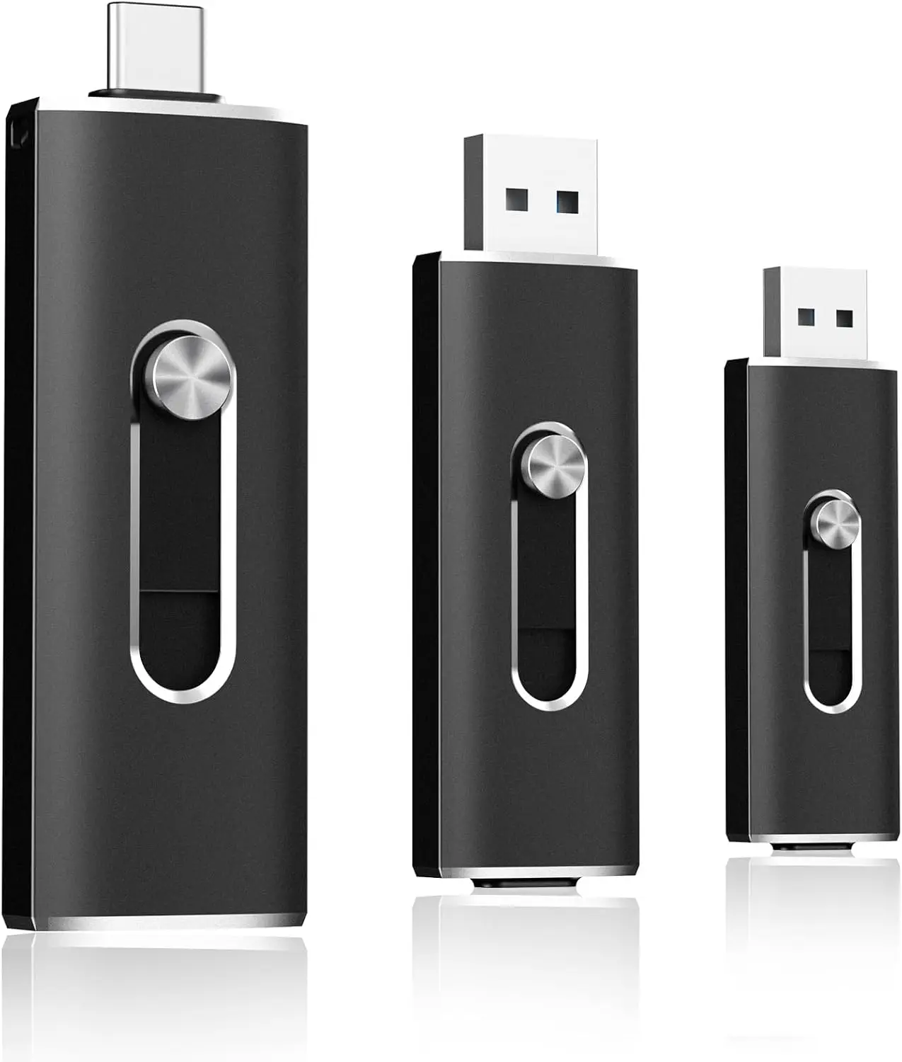 

64GB USB C Flash Drive Dual USB 3.2 Gen 1 Type C & USB A Thumb Drive, 150MB/s for iPhone Android MacBook Computer Black (3 Pack)