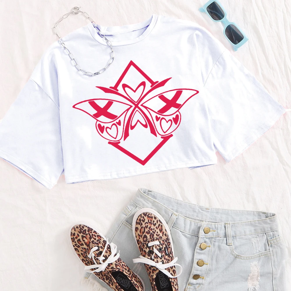 Hazbin hôtel Logo conception graphique chemise femmes col rond manches courtes hauts courts T-shirt