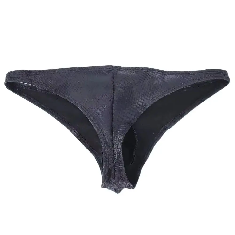 Faux Leather Snake Texture G-Strings T-Back Mens Penis Close Sleeve Briefs Low Waist JJ Sleeve Small Triangle Underwear Thongs