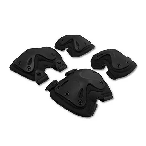 4Pcs Black Unisex Knee Elbow Pads Set Tactical Sports Protection 19.5x16cm Knee 16x14cm Elbow Adjustable Hook Loop