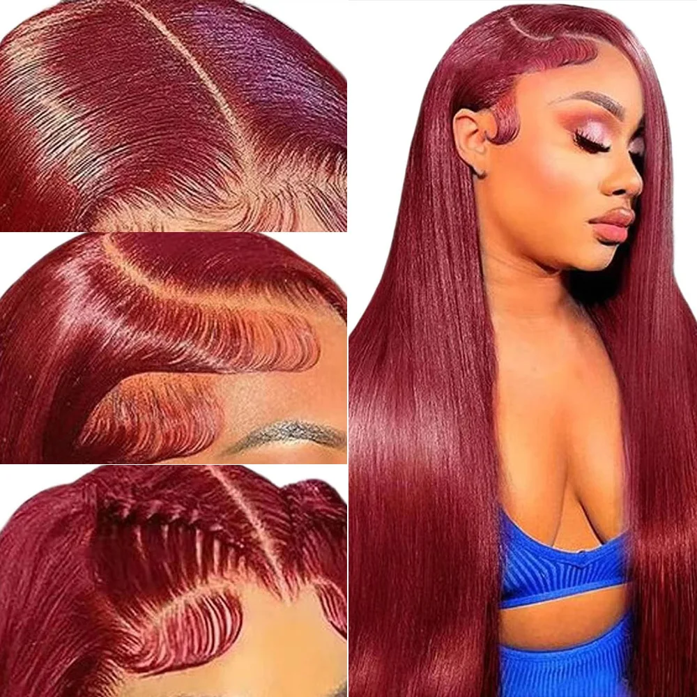30 40 بوصة بورجوندي 13x6 HD الدانتيل أمامي باروكة من شعر طبيعي شعر مستعار مستقيم 13x4 HD الدانتيل الجبهة الباروكات للنساء 99J الملونة 200% الكثافة