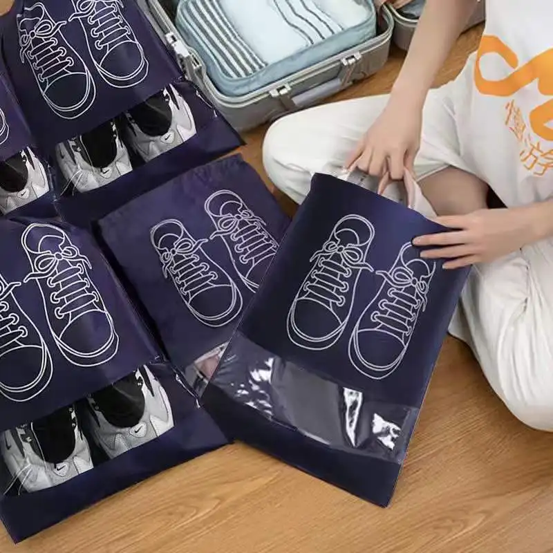 

Reusable Non-woven Shoes Storage Organizer Bags Travel Portable Closet Bag Waterproof Pocket Clothing Tranparent Hanging Bag