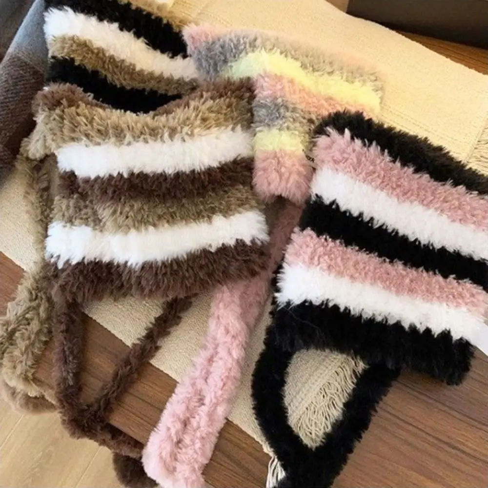 Fashion Cat Ear Women Knitted Hat Contrast Stripe Windproof Winter Beanies Cap Thick Warm Ear Protection Pullover Hat