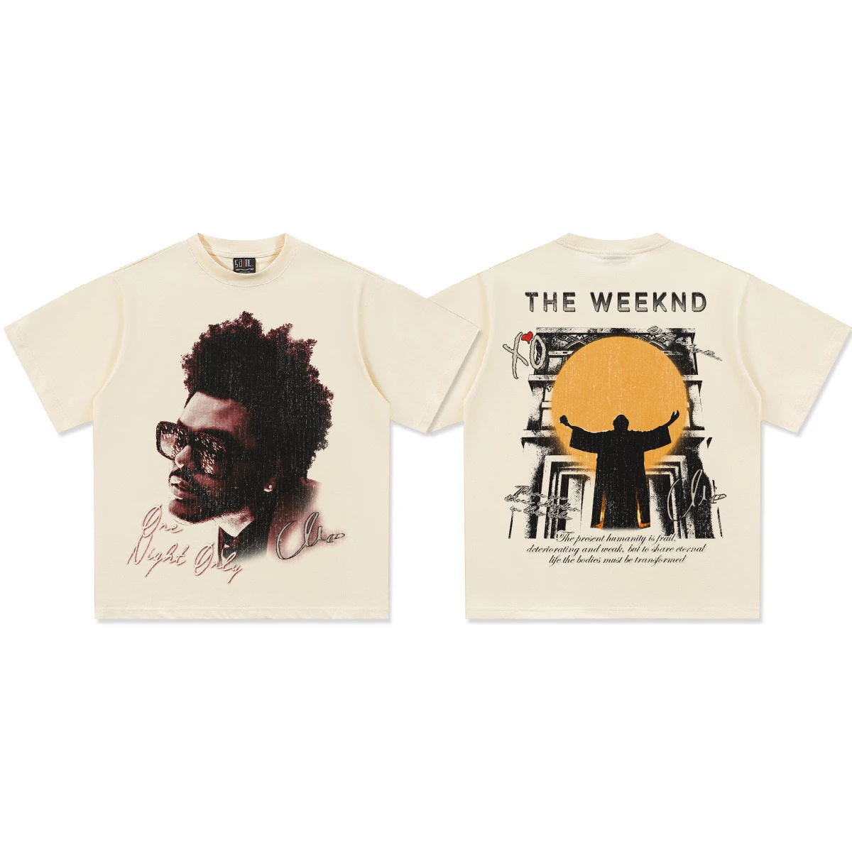 الهيب هوب الراب The Weeknd قصيرة الأكمام تي شيرت الرجال والنساء الصيف المد العلامة التجارية خمر فضفاض القطن نصف كم
