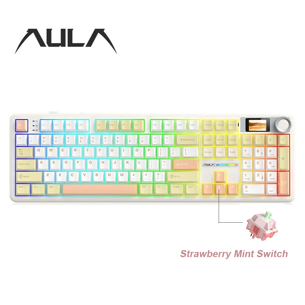 AULA F108 PRO 기계식 키보드 커스텀 100% 레이아웃 RGB 백라이트 무선 블루투스 하이파이 스위치 게이밍 키보드 썸네일 12