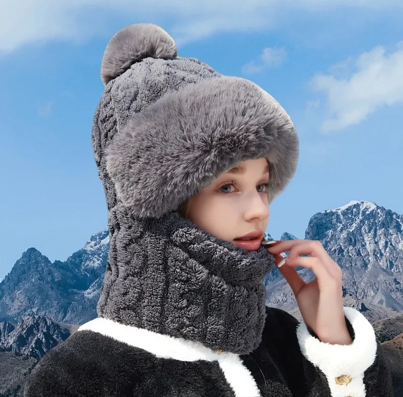 قبعة محبوكة دافئة من القطيفة للنساء - قبعة تزلج شتوية، لون خالص، مناسبة للاستخدام الخارجي في الخريف والشتاء #4