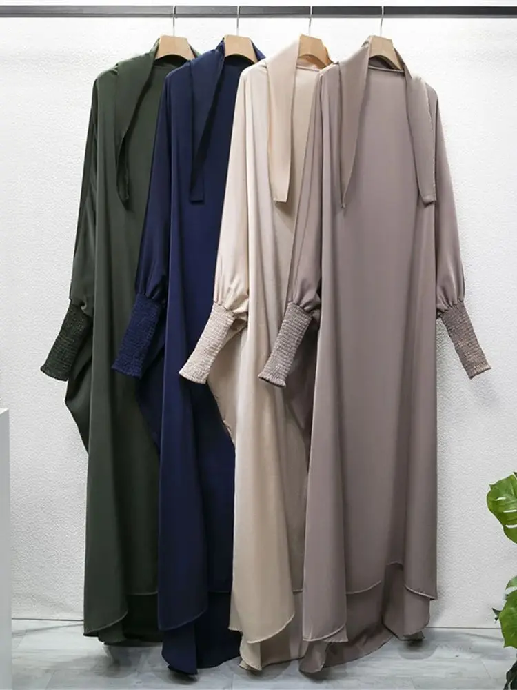 Ramadan Satin Prayer Clothes Women Abaya Dubai Kaftans Saudi Arabia Turkey Islam Muslim Maxi Dress Djellaba Robe Femme Musulmane