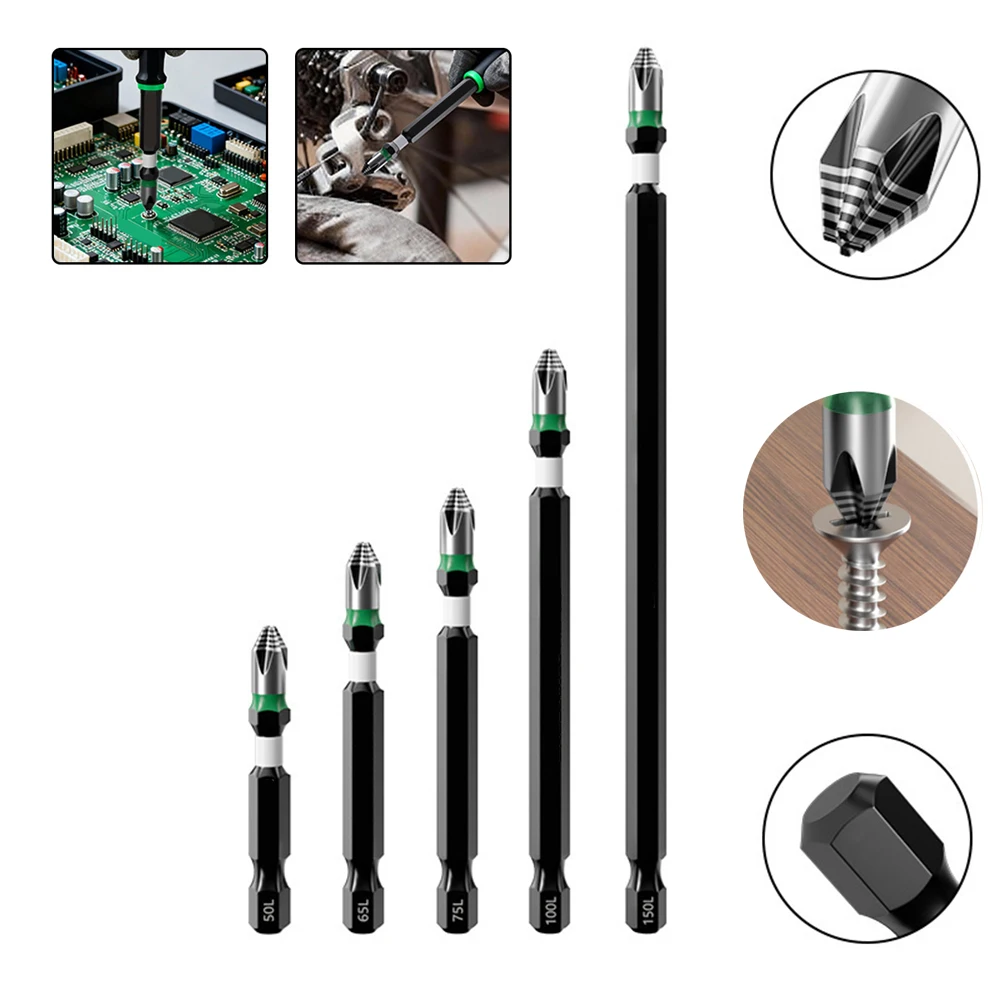 5/10pcs 50/65/75/100/150mm High Torque Anti Slip Magnetic Screwdriver Bits Set FOR IMPACT Anti-Slip PH2 1/4inch Hex Driver Bits