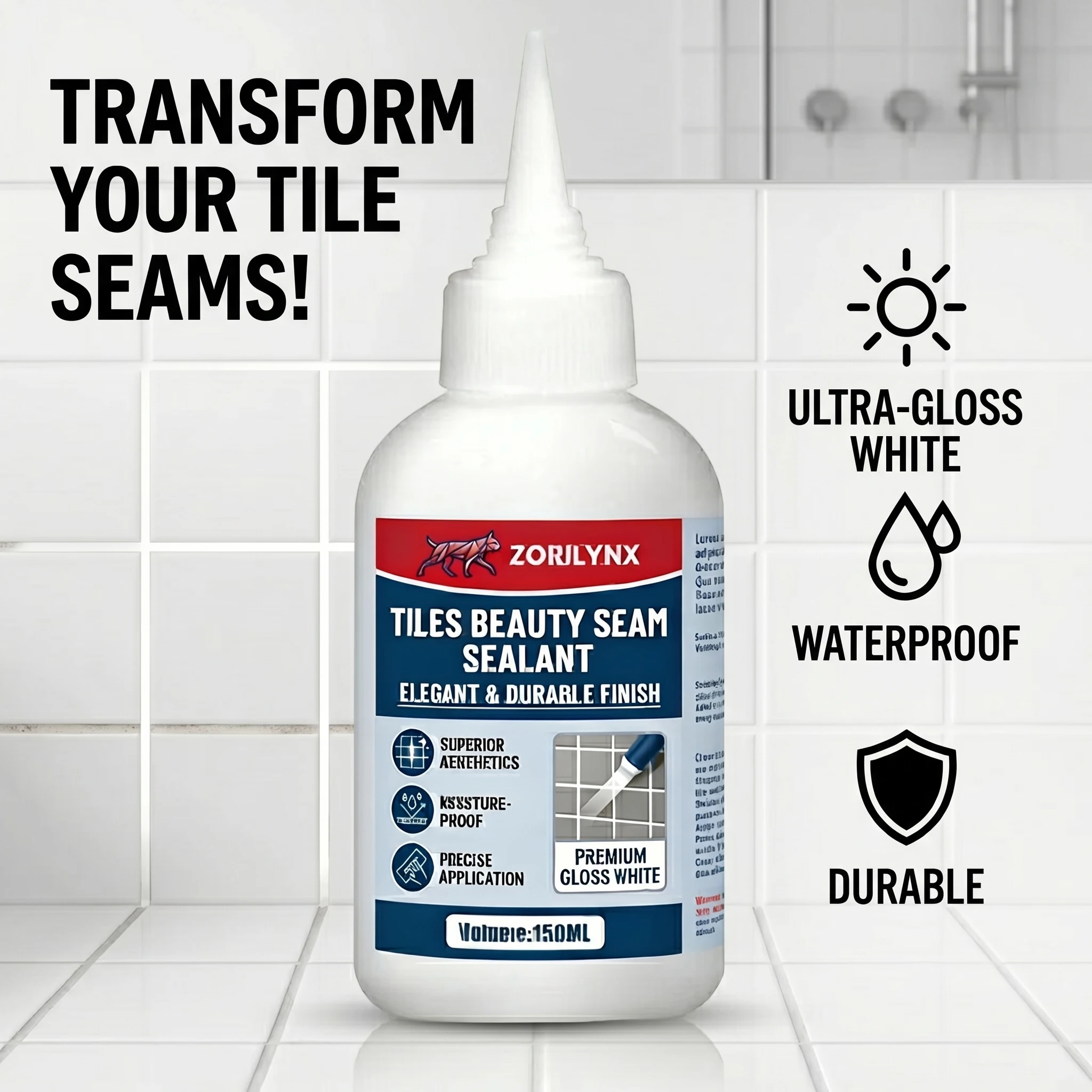 ZORILYNX 150ml Gloss White Waterproof Tile Grout Seam Sealant for Kitchen Bathroom Wall Ceramic Gap Refill DIY Home Repair