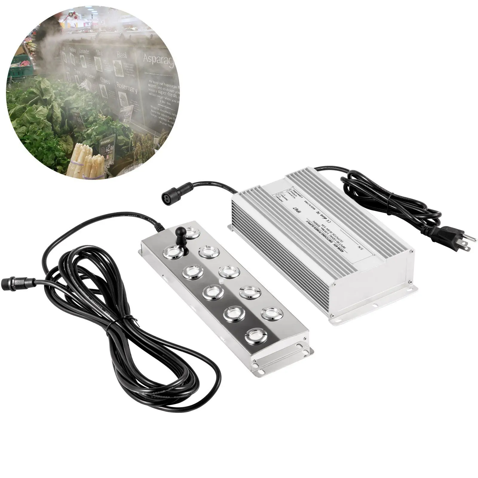 

10-Head Ultrasonic Mist Maker – 5kg/h Output, Waterproof Power Supply, Stainless Steel for Ponds & Humidifying