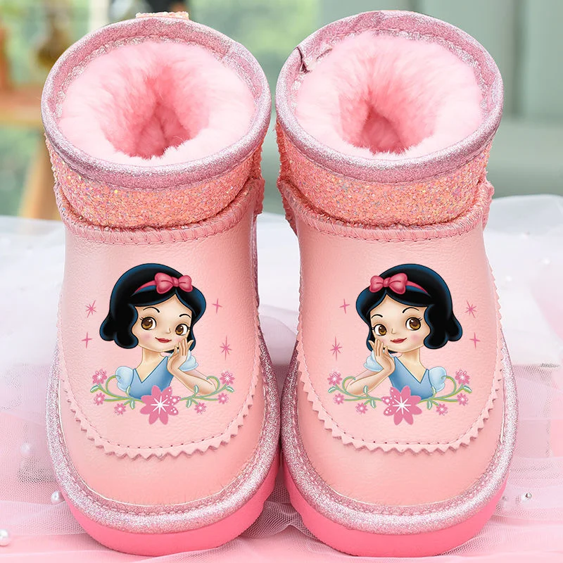 Disney Princess Girls Frozen Winter Snow Fur stivali in pelle scarpe da acqua antiscivolo viola rosa rosso scarpe calde taglia 26-37