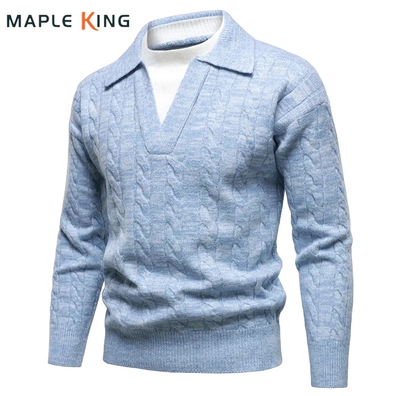 النمط البريطاني هنري سترة برقبة على شكل v معاطف للرجال البلوز جيرسي Hombre خمر الملابس رجل الصوف مزيج محبوك مضلع سحب أوم