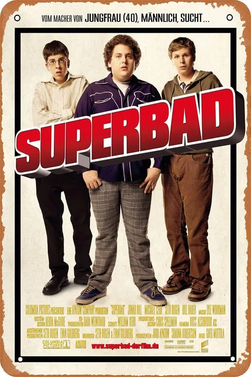 QIUJUPP Superbad Movie Poster Retro Metal Sign Vintage Tin Sign for Cafe Bar Home Wall Decor 12 X 8 inch