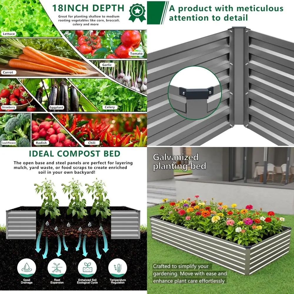 

8x4x1.5FT Galvanized Raised Garden Bed - Outdoor Planter for Vegetables, Herbs, and Flowers