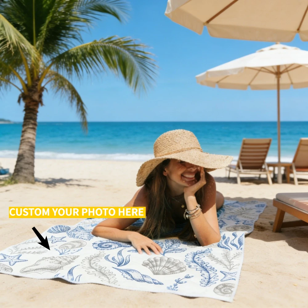 1pc Custom Towel & Bath Towel Set, Personalized Beach Towel with Your Logo/Pattern, Microfiber Super Absorbent Quick-Dry
