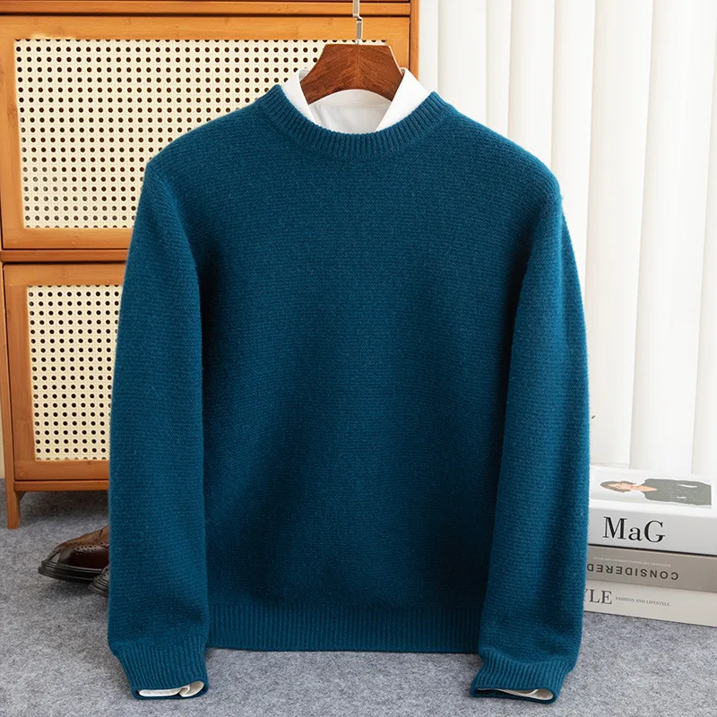 

New Year Red Wool Sweater Men'S Round Neck Seven-Needle Thickened Base Shirt Business Casual Knitted Top