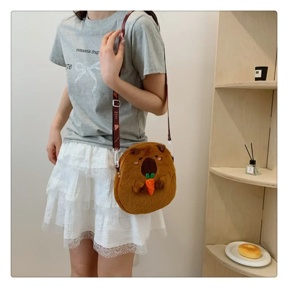 حقيبة كتف كابيبارا القطيفة ذات سعة كبيرة، حقيبة يد كابيبارا كارتونية للجنسين، حقيبة يد كابيبارا