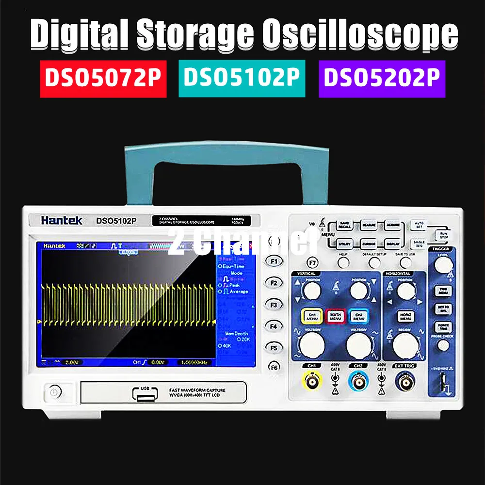 DSO5072P DSO5102P DSO5202P Portable Digital Storage Oscilloscope USB PC Osciloscopio 2 Channel 70MHz 100MHz 200MHz 1GSa/s 40K