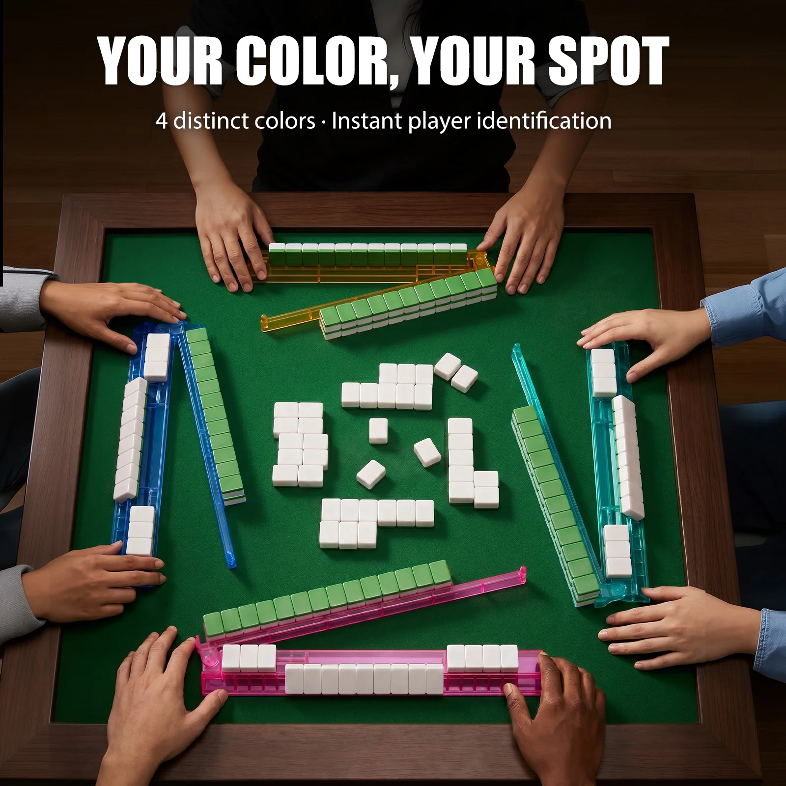 Mahjong Tile Rack with Pusher Set Mahjong Tile Holders Heavy Duty PS Mahjong Tray Integrated Smooth Sliding Track for Home Party
