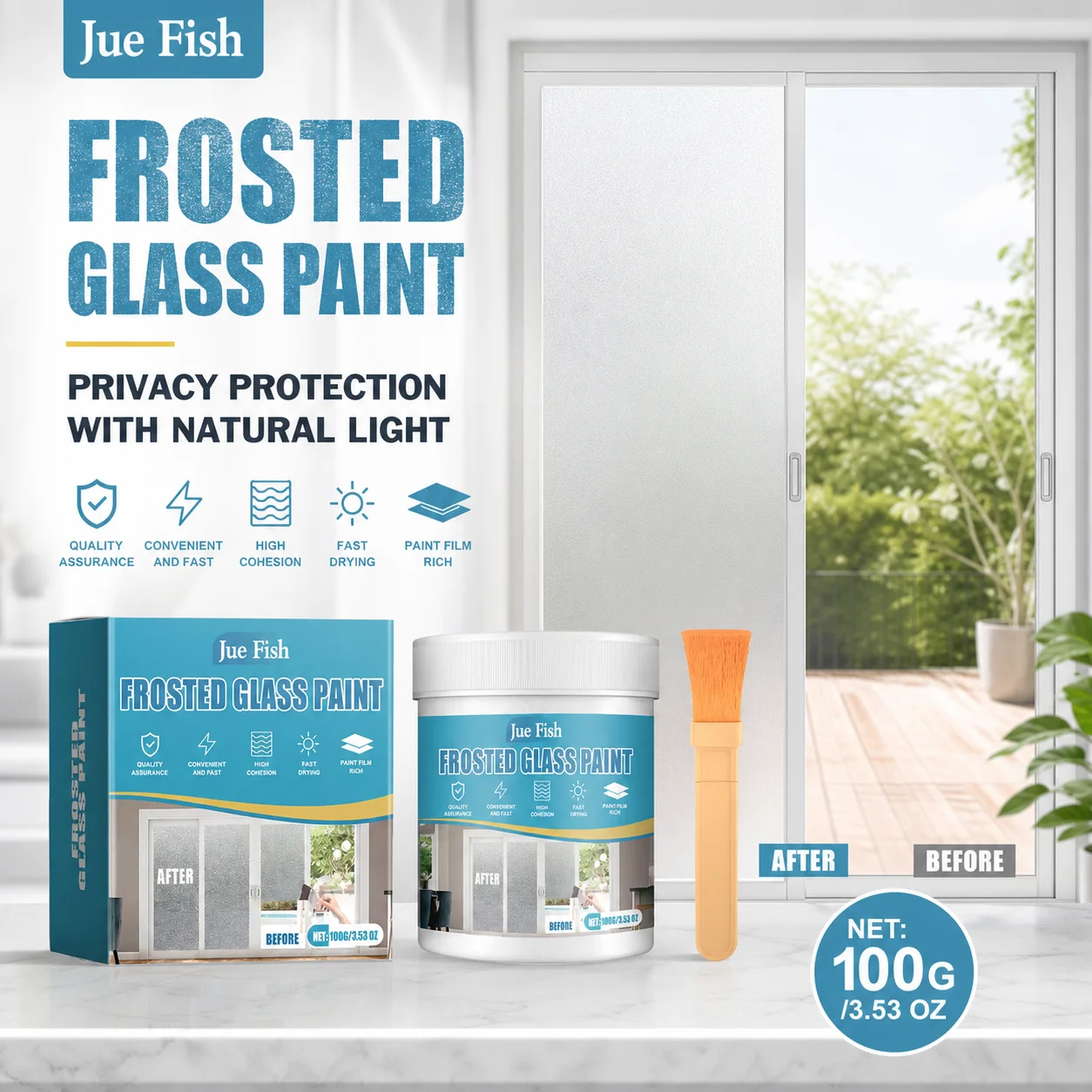 Frosted Glass Paint Set Matte Window Paint Privacy Window Film Alternative DIY Home Decor Glass Coating 100g With Brush