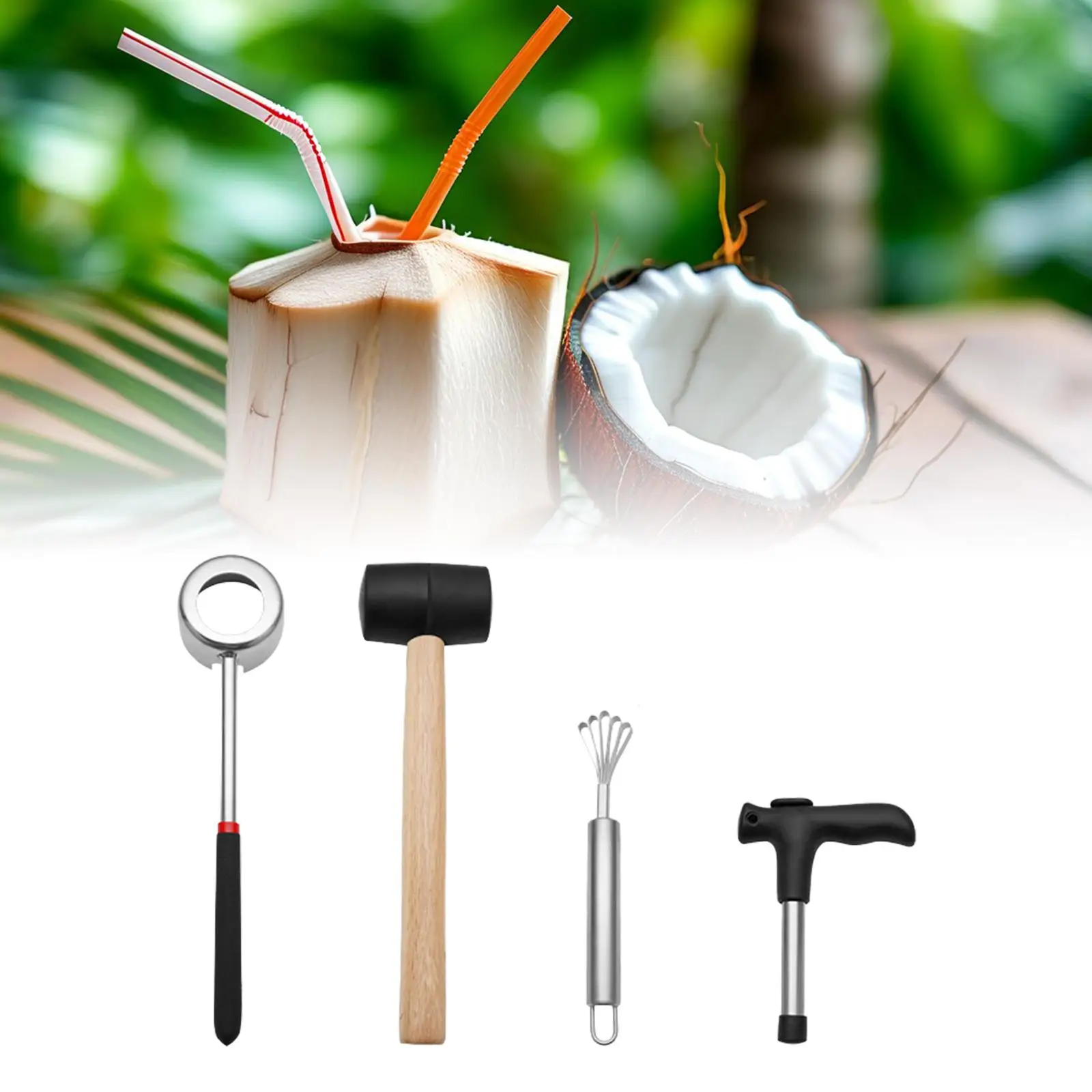 4x Coconut Meat Planer Set Practical Multifunctional Easy to Use Sturdy Coconut Maker Punchers Coconut Shell Breaker Machines