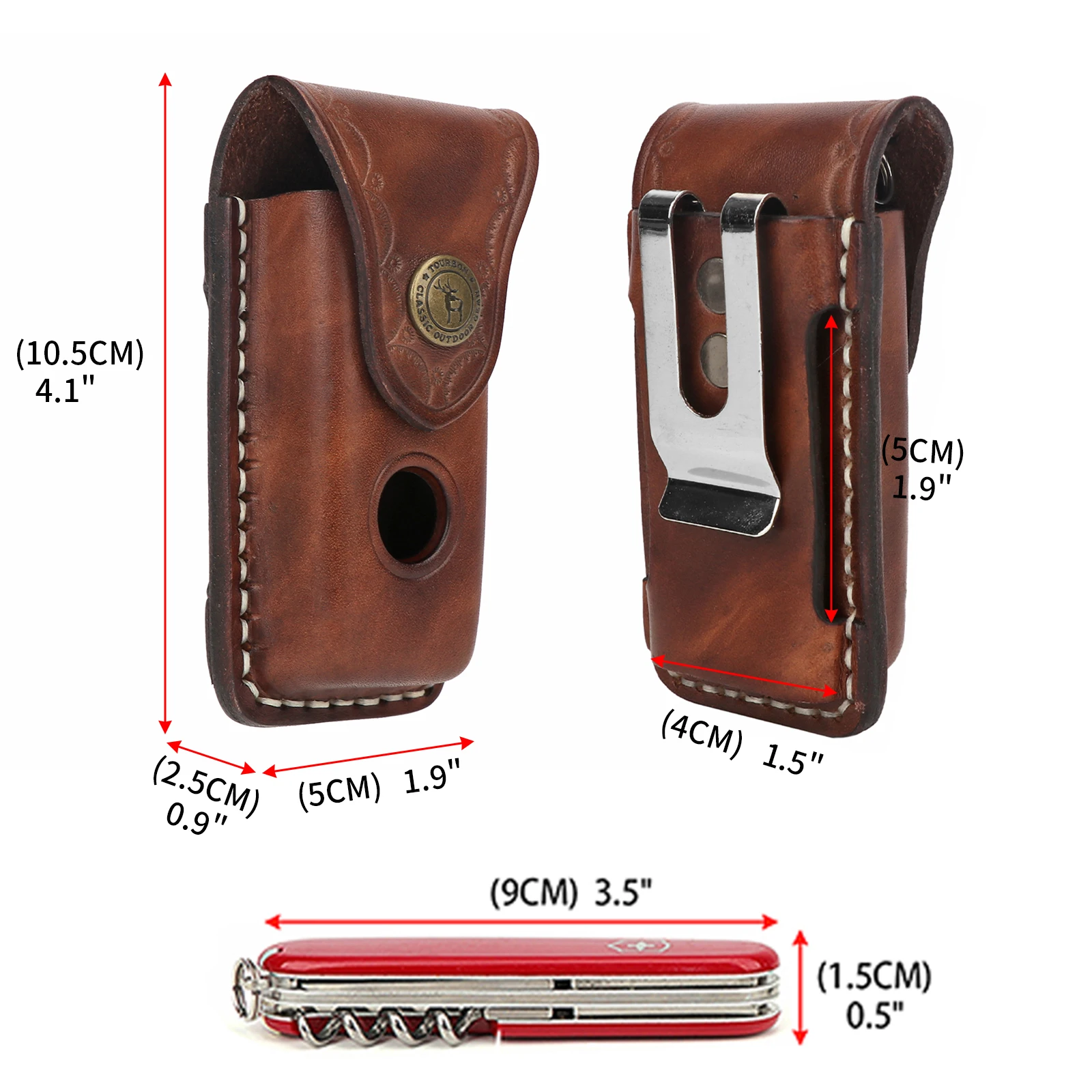 Tourbon Heavy Duty Leather EDC Pocket Folding Knife Sheath 3.8 Inch Blade Knife Snap Case for Belt Clip-on Belt Hunting