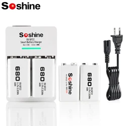 Soshine 4PC 9V 6F22 680mAh Rechargeable Battery and 2 Slots Smart EU US Battery Charger Ni-MH  Li-ion LiFePO4 Batteries Charger