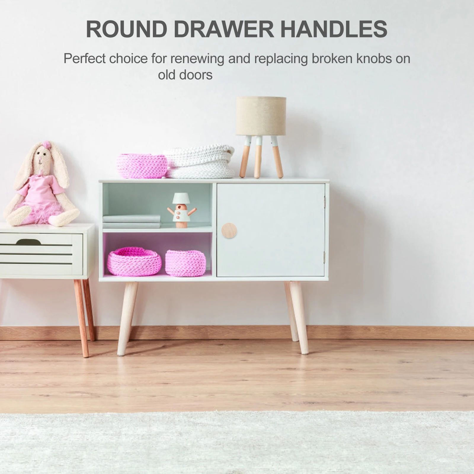 

8pcs Wooden H Round Drawer Pulls Nordic Style Knobs Cabinet Door Furniture Hardware Strong Durable Practical