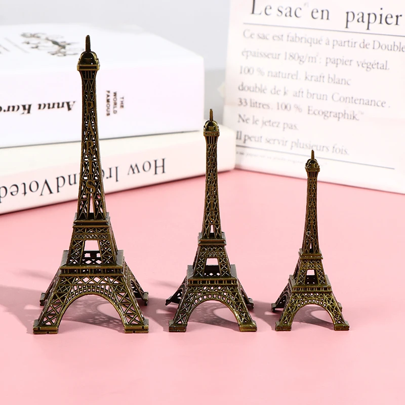 Retro Paris Eiffel Tower Model Home Desk Bronze Metal Statue Figurine Decor