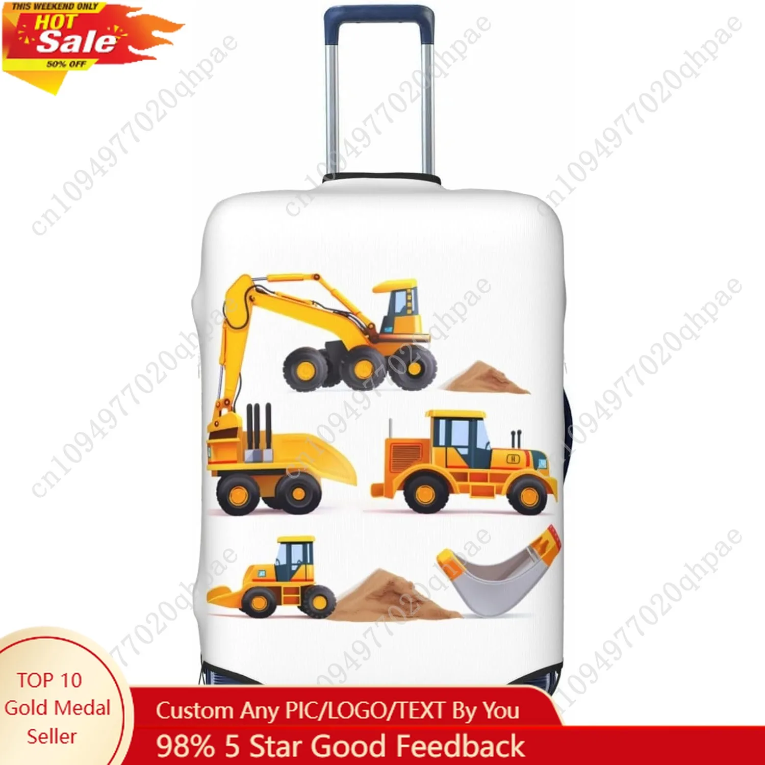 

Luggage Suitcase COVER Machinery Excavator Truck and Loader, Cartoon Toy Suitcase COVERS Elastic, M - Fits 22-24 inch luggage (N
