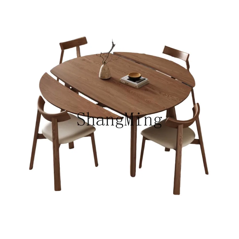 

SM all solid wood retractable table living room household small apartment round folding dining table