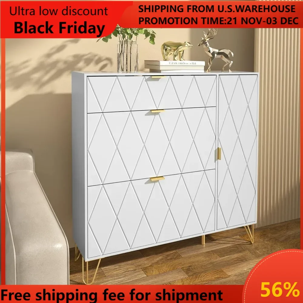 

Free Standing Shoe Storage Cabinet with Flip Drawers and Shelves, Narrow Organizer for Entryway, Modern White