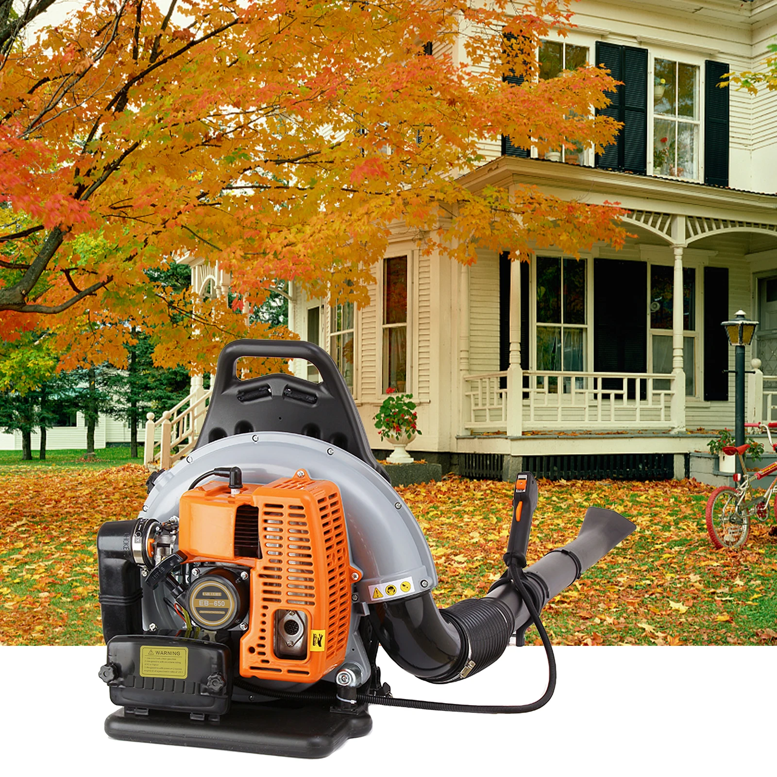 Backpack Leaf Blower Gas Powered w/1.7L Fuel Tank 2.7KW 65CC 2-Stroke 6800r/Min Adjustable Air Duct Detachable