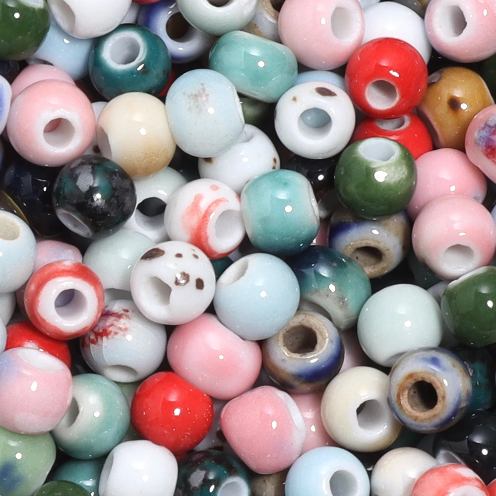 30pcs/lot 6mm Colorful Round Ceramic Beads Porcelain Loose Spacer Beads For Jewelry Necklace Bracelet DIY Beads Accessories