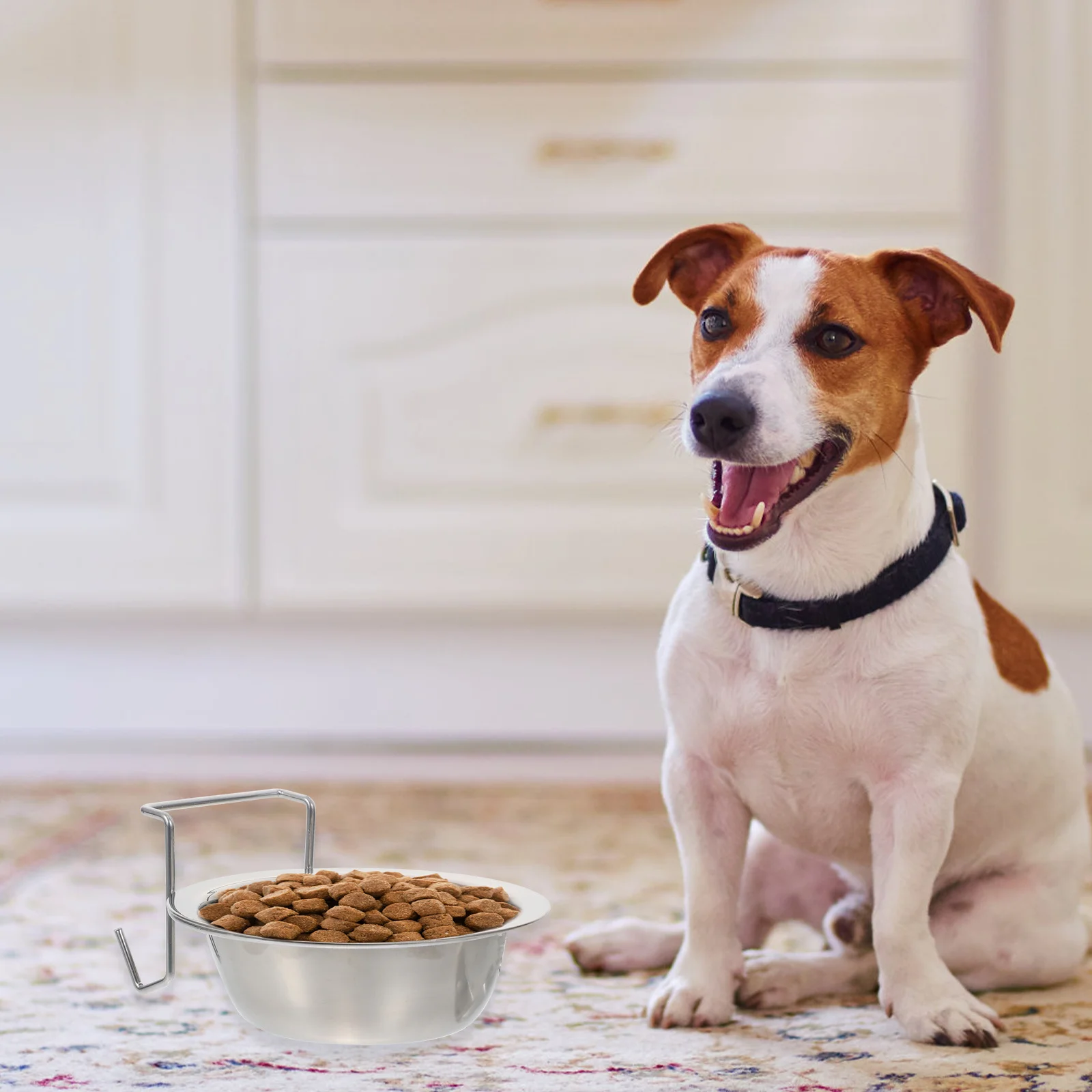 

Durable Hanging Pet Bowl Stainless Steel Food Holder Pet Food Basin Easy Clean Convenient Feeding Dog Crate Bowl
