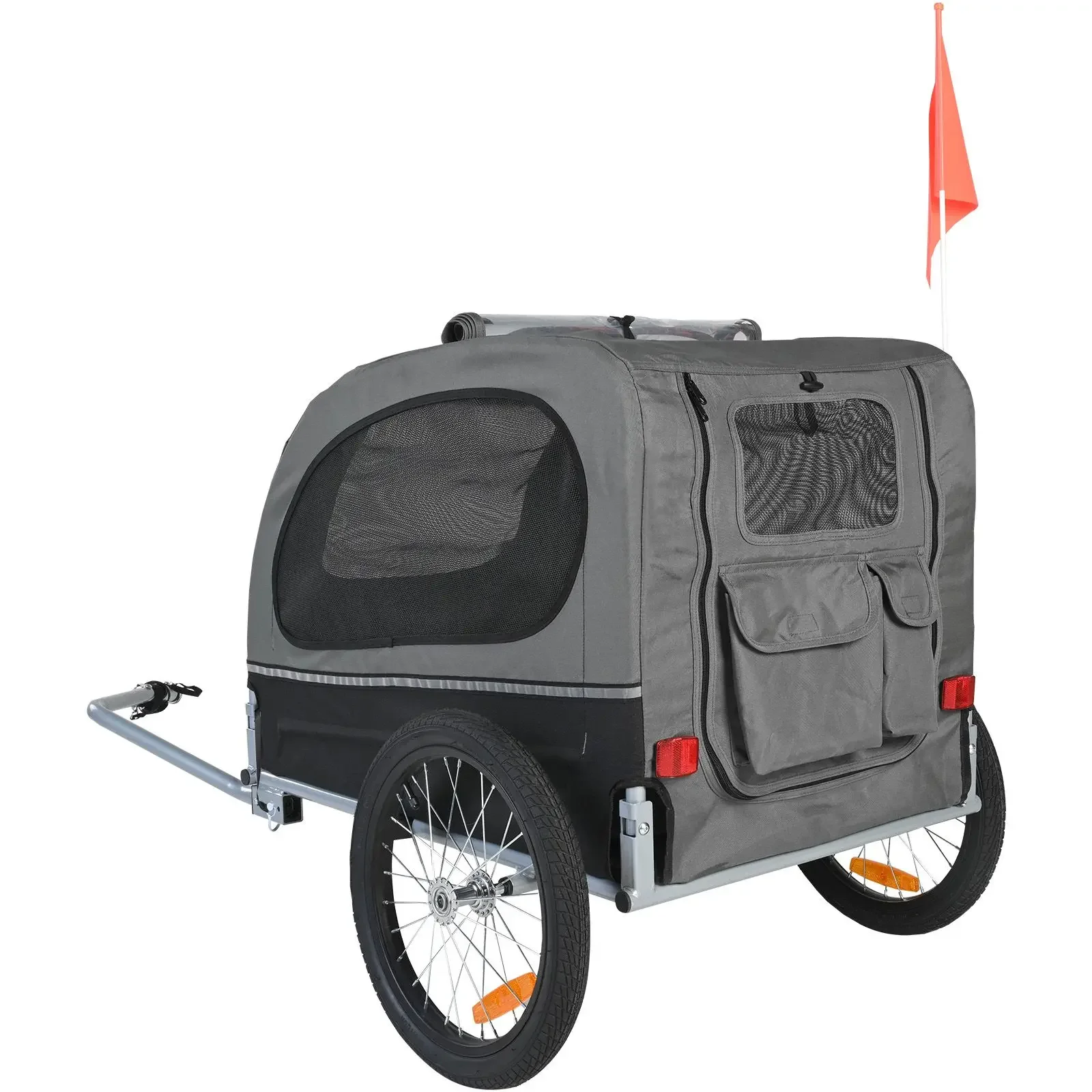 Dog Bike Trailer, Supports up to 88 lbs, Pet Cart Bicycle Carrier, Easy Folding Frame with Quick Release Wheels, Universal Bicycle Coupler, Reflectors, Flag, Collapsible to Store, Black/Gray - view 8