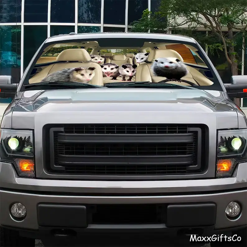 Opossum Car Sun Shade, Opossum Windshield, Opossum Family Sunshade, Car Accessories, Car Decoration, Gift For Dad, Mom