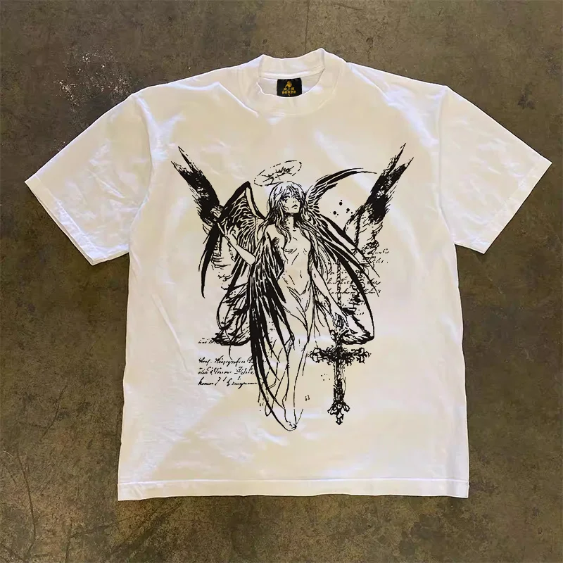 Loose Fit Cotton T-Shirt Unisex Short Sleeve Double Thread UPUPXIA Hero Print Sweat Absorbent round Neck Casual Summer Top