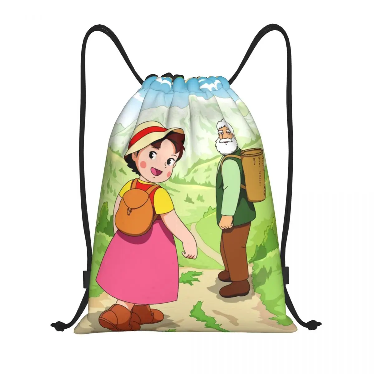 Anime Heidi Girl Of The Alps Drawstring Backpack Bags Men Women Lightweight Heidi Peter Grandpa Gym Sports Sackpack Sacks