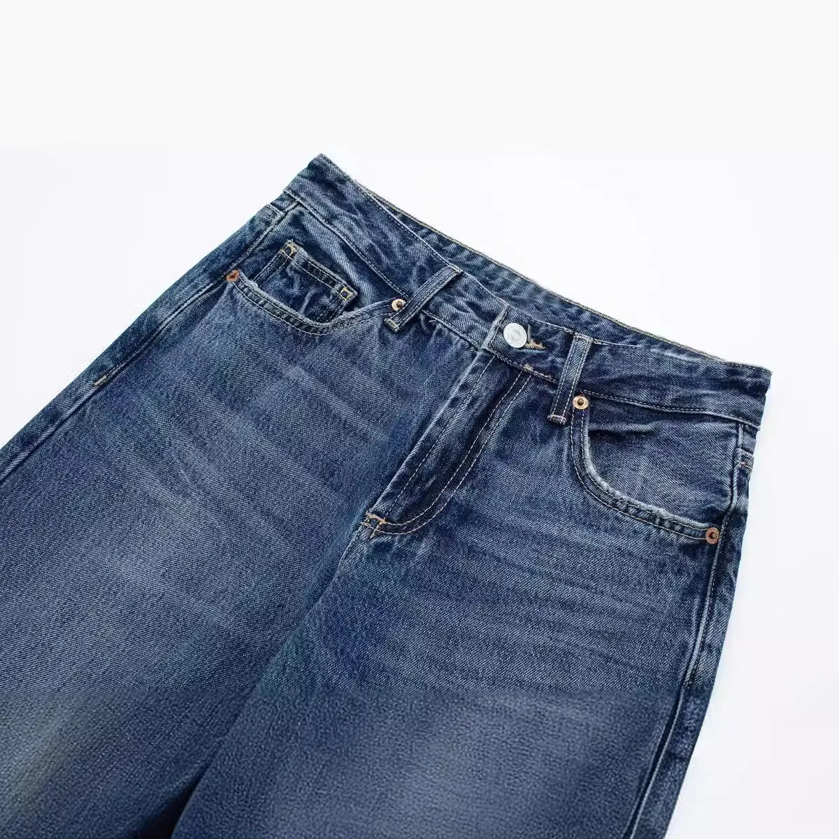 Jeans a gamba larga a vita media slim versatili francesi stile ZR6045129 405