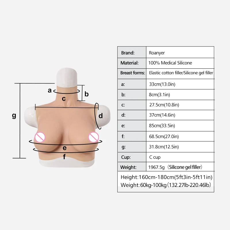 ROANYER Transgender Silicone Breast Forms For Crossdresser C Cup East West Shape Fake  Boobs Shemale Male Crossdressing