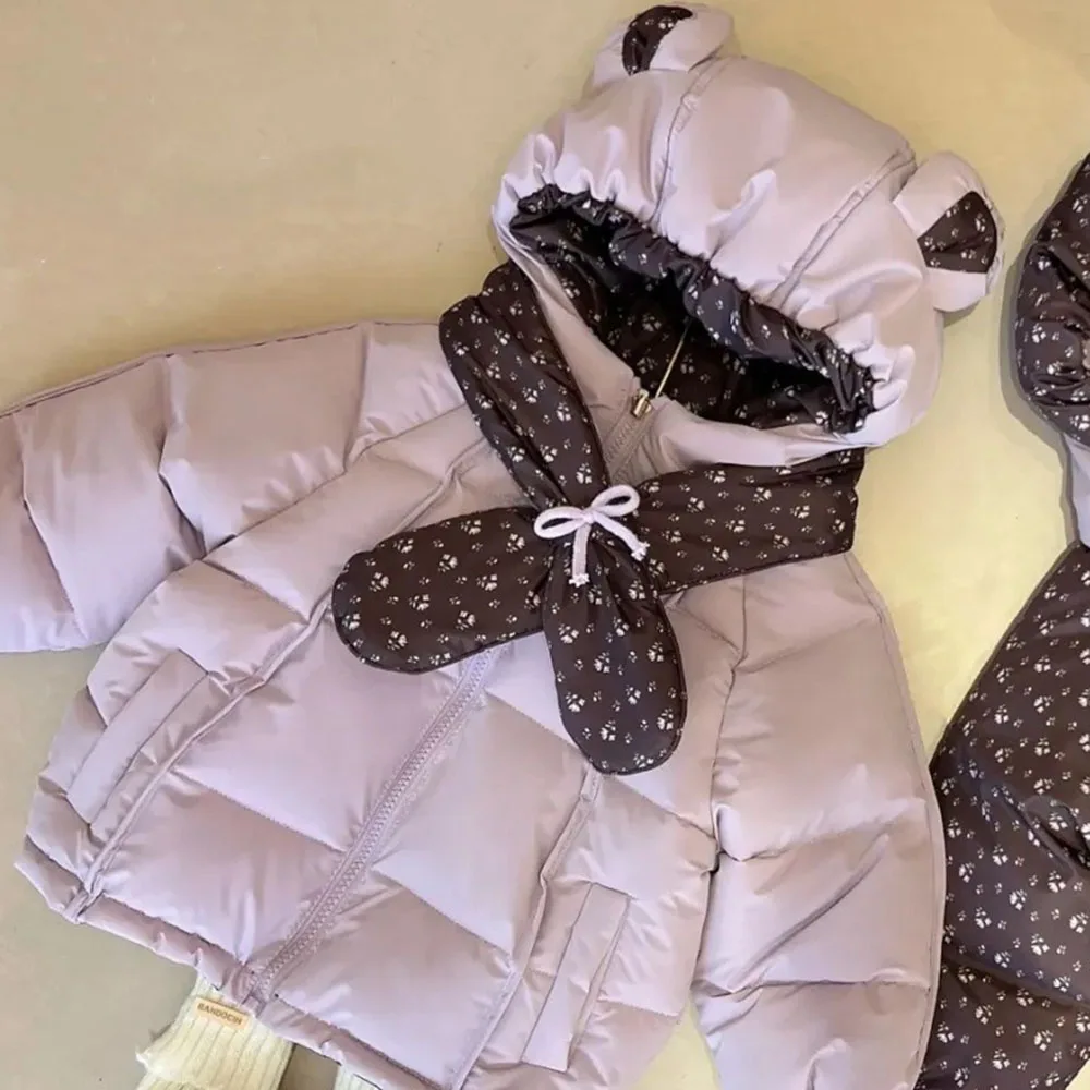 Kids Girls Purple Cotton Coat Double Sides Wear Girls Floral Print Padded Jacket 1-5Y Children Autumn Winter Thermal Outerwears
