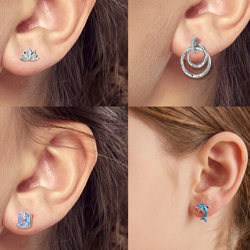 925 Sterling Silber Ohrstecker Kirsche Delfin Avocado Schmetterling Biene Blume Feder Bunter Schmuck Geschenk für Frauen Mädchen – Detail 9
