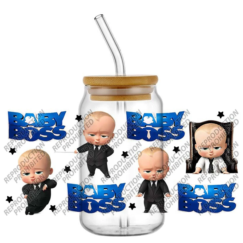 Cartoon Baby Boss UV DTF For 16oz Cup Wrap Libbey Glass Plastic Can Wraps Selfadhesive Sticker Washable DIY Wraps