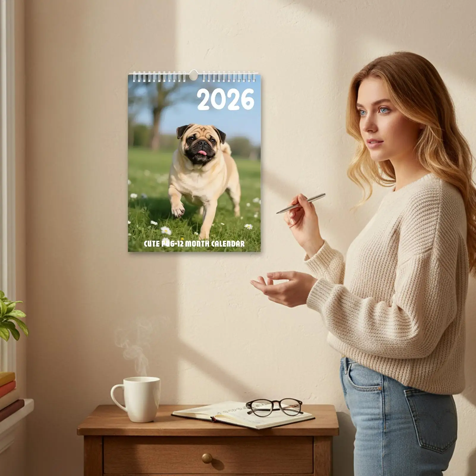 

Настенный календарь с собаками на 2026 год, большой планировщик с милым щенком, декоративный ежемесячный органайзер для любителей собак, декор для домашнего офиса