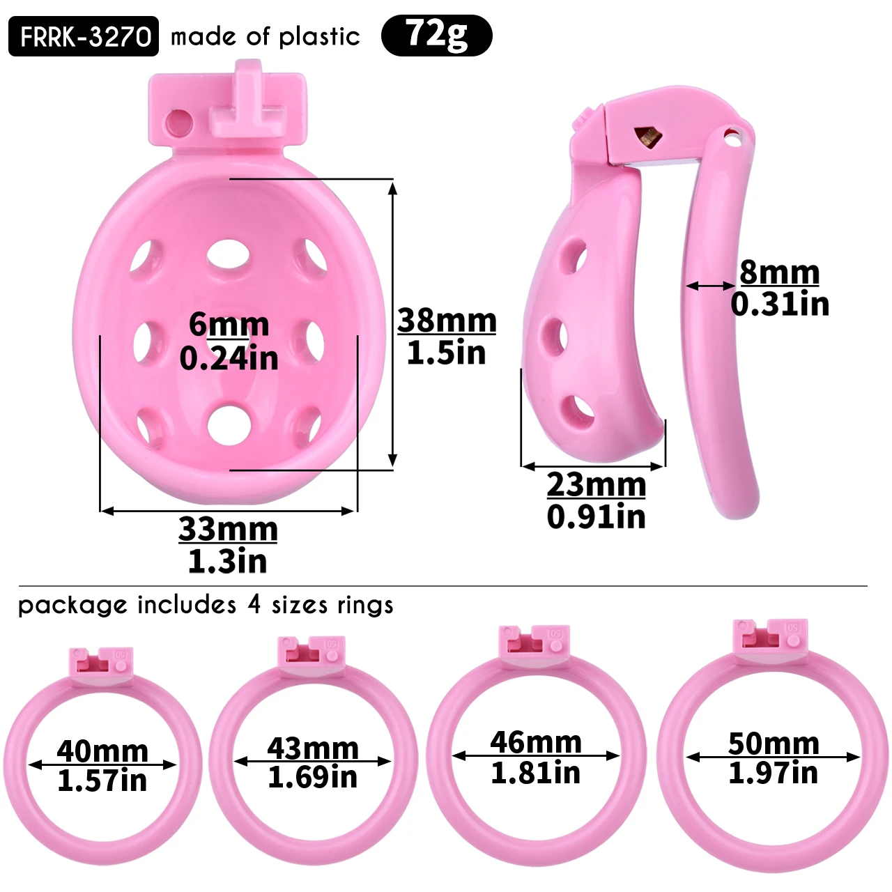 FRRK 핑크 중공 구멍 Sissies 순결 케이지 ABS 수지 4 크기 페니스 링 수탉 케이지 여성화 정조대 음모 숭배 페티쉬 섹스 토이